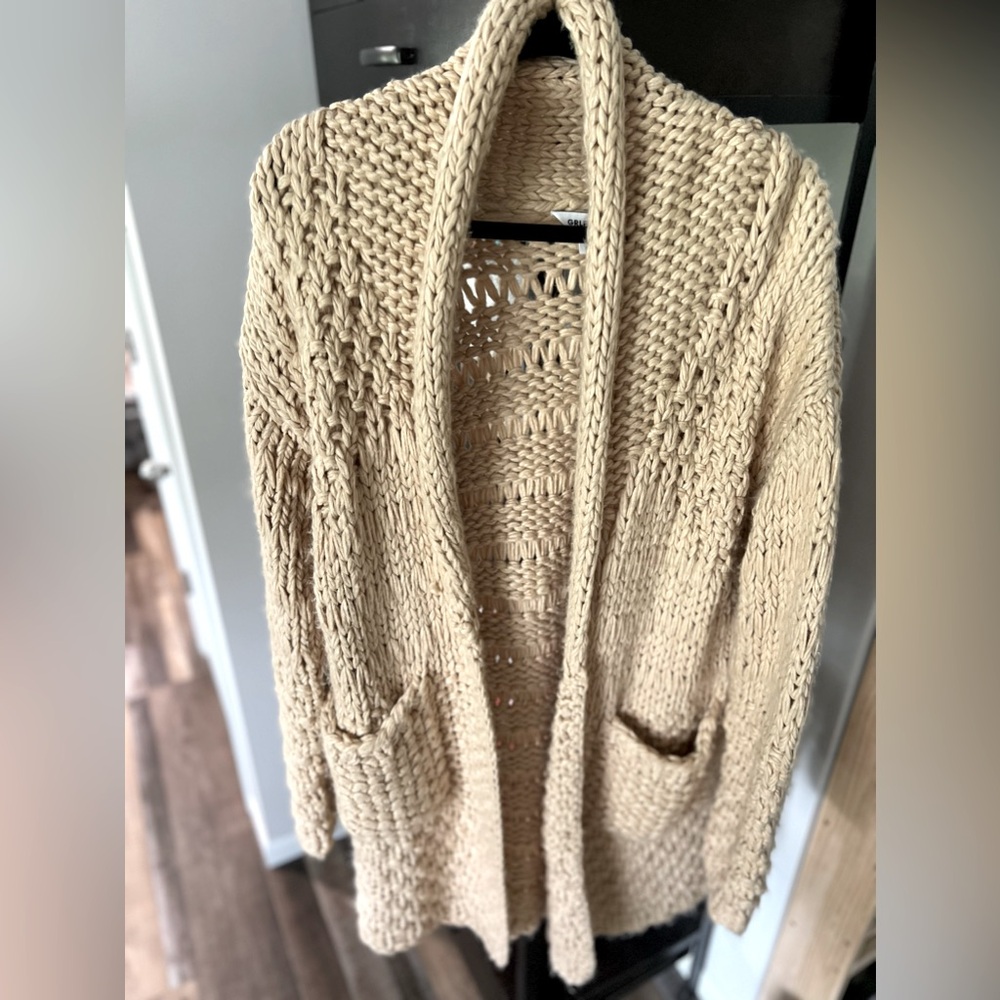 GRLFRND Chunky Knit long cardigan. Tan, great condition.